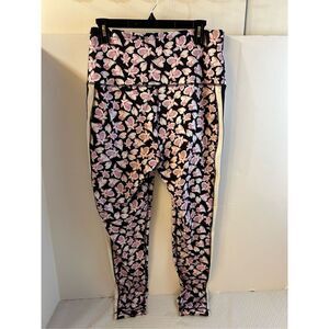Zelo active compression leggings large black pink flowers rn#31104